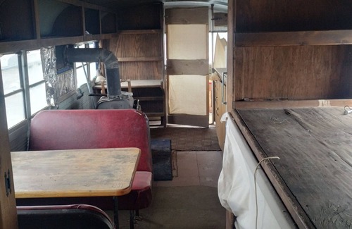 Carson Cabin | 1-bedroom cabin @ Bus hostel bus #1 one queen bed and one bunk bed. Sleeps 2
