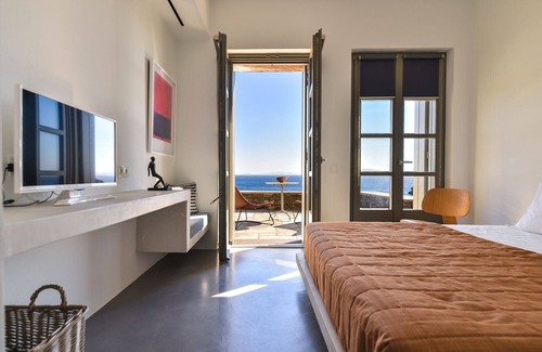Agios Romanos House | Alluring Tinos See Front Suite | Myrrini Suite | Breathtaking Sea Views | Private Furnished Terrace | Pet Friendly | Shared Outdoor Pool | Prime Location | Agios Romanos