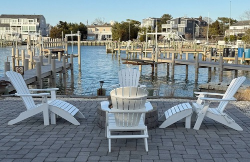 Peahala Park House | Bayfront with dock, waters edge fire pit, Beach Haven Park, Long Beach Island.