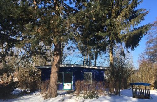 Klein Labenz House | Blauer Bungalow am See mit Boot