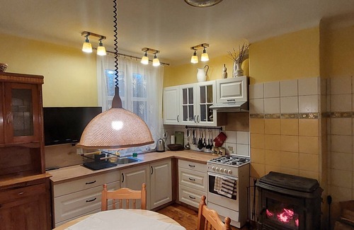 gmina Rusiec House | Charming wooden house with fireplace on a fencedPlot, lake in a walking distance