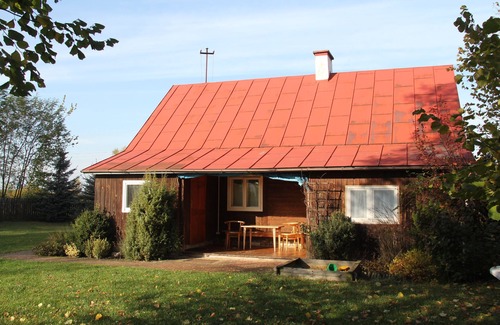gmina Rusiec House | Charming wooden house with fireplace on a fencedPlot, lake in a walking distance