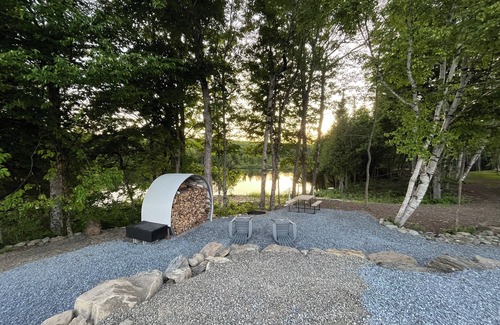 Littleton Cabin | Cozy lakeside glamping dome with fireplace, AC and full bath.