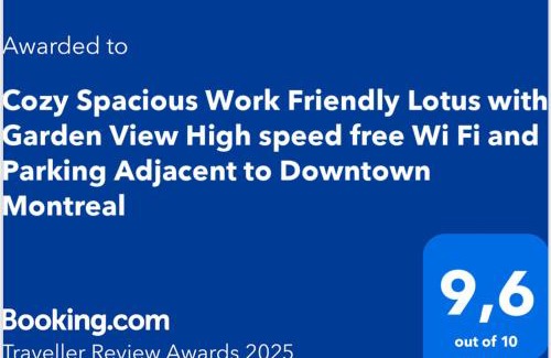 LaSalle Apartment | Cozy Spacious Work Friendly Lotus with Garden View High speed free Wi Fi and Parking Adjacent to Downtown Montreal