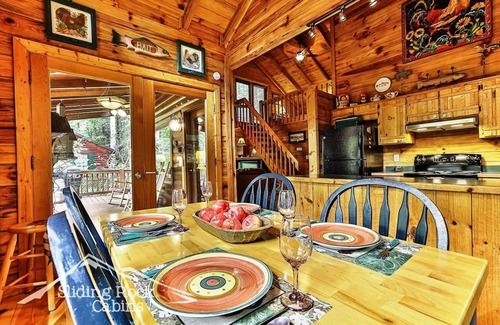 Ellijay Cabin | Deck over Ellijay River, hot tub, fenced yard-pet friendly ADULT ONLY