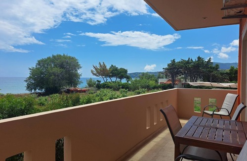 Pylos-Nestoras Apartment | Directly on the fine Memi sandy beach located apartment with sea view.