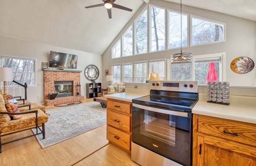 Waynesville House | Dog-friendly home with wraparound deck, fireplace, AC, & W/D