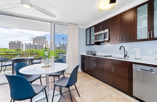 Waikiki Condo | Heart of Waikiki With Partial Ocean View! Washlet! AC, FREE Parking, Wi-Fi