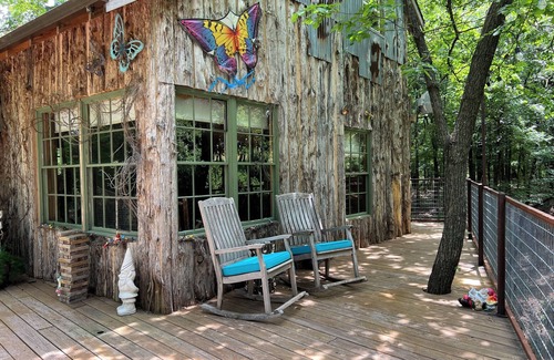 Dennis Cabin | Hobbit Treehouse with waterfall! 350 Acres on the BrazosRiver! "Magical"-FW Mag