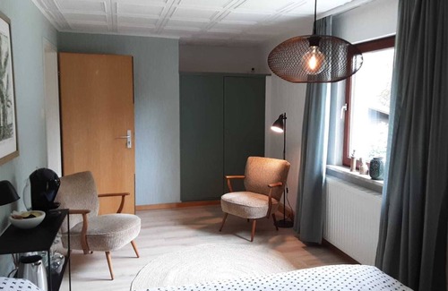 Bad Sachsa House | Hochwald- Spacious room with private shower, toilet, fridge, coffee/tea.