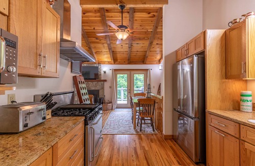 West Jefferson House | Knotty Pine - pet friendly on New River, outdoor fireplace