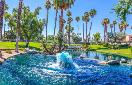 Park Palms Condo | Lake view, steps to the pool, resort in Palm Desert.