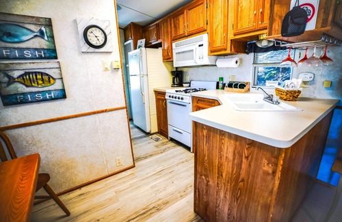 Eddyville Cabin | Lakeside Place 1 (Sleeps 1-6) - Tiny living space with a queen bed, and 3 twin beds perfect for kids