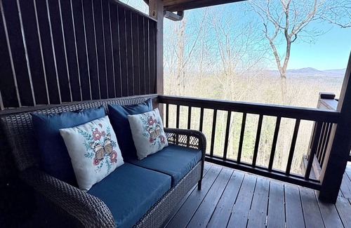 Morganton Cabin | Log cabin with awesome mountain views: Hot Tub, Game Room, Fenced Yard