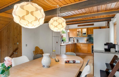 Melby House | Look forward to this large holiday home with Finnish wooden bath near Liseleje beach.