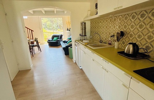 Montesquieu-des-Alberes Apartment | Luminous gîte, quiet and natural setting, cathedral ceiling living room with views of the Albères, terrace