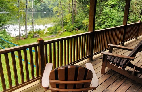 Dryden Cabin | Maine Lakeside log cabin: 3bed 2bath: hot tub-boats-swim raft-firepit- privacy!