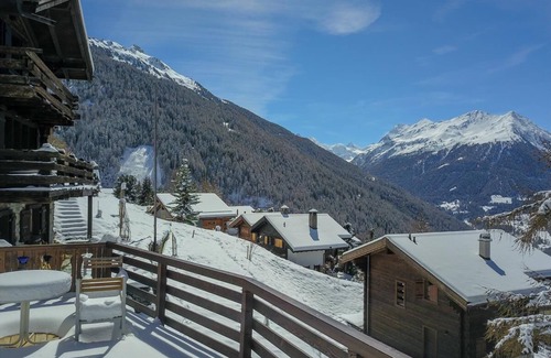 St. Luc Ski Chalet | Outside : chalet for 6 persons, balcony, grass terrace -Inside : 110 sqm, livng with a fire place, d