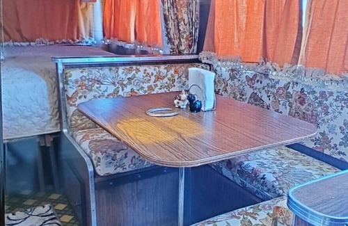 Joshua Tree RV Rental | Retro trailer in fun desert setting with private fire pit