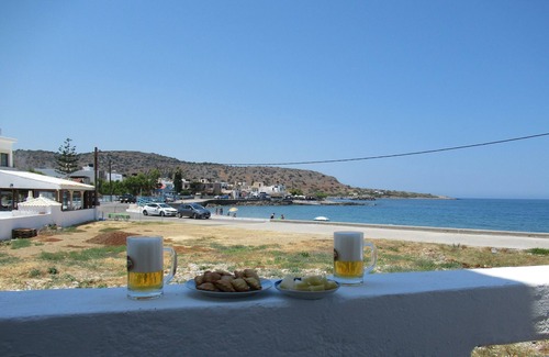 Milatos Beach Apartment | Right on the beach, panoramic sea view, mountain view, family friendly