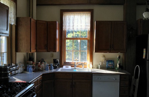 Shell Rock House | River View From Historic Mill's 2nd Floor. Rustic Timber-frame Construction