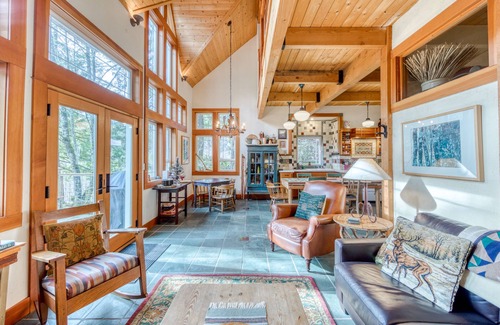 Mount Hood Village Cabin | Riverfront home close to skiing & fishing with beach access & huge VHS library