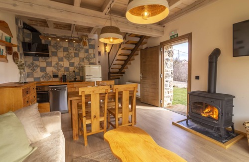 Casarejos Cottage | Romantic House, with Jacuzzi for two people in the room, wood-burning fireplace