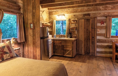 Brenham Cabin | Secluded Log Cabin with Hot Tub at Scenic Hill Retreat