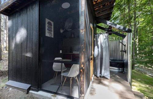 Sears House | Secluded Modern Tiny House with Wood-Fired Hot Tub Near Trails in Sears, Michigan