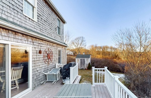 Sagamore Beach House | Spacious wooded retreat near canal & beach with deck & alfresco dining