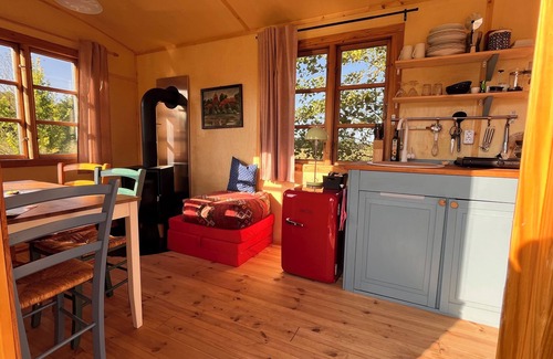 Oetzen Cabin | Spend the night in a beautiful circus wagon on the sheep pasture