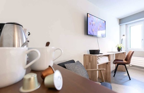 St. Gallen Apartment | Studio stylish blue (5) with shower (plus kitchen for shared use)