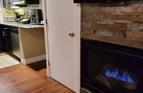 Lakeside Park Cabin | Studio with larger kitchenette, fireplace, and nearby attractions