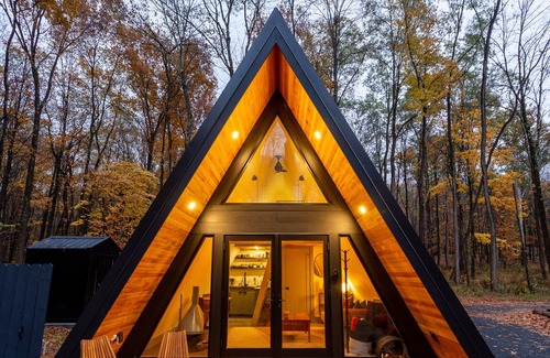 Freehold Cabin | Tiny Home A-Frame with Hot Tub in the Northern Catskills