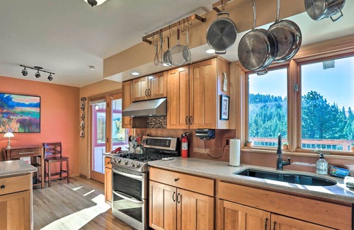 Evergreen House | Unique Evergreen Cabin w/ 2 Decks & Mountain Views