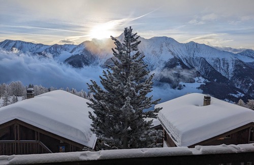 Riederalp Ski Chalet | Upper floor of cozy chalet with big balcony & stunning views