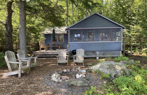 Bridgton Cottage | Wooded Highland Lake Waterfront Cabin - Great Beach and Dock