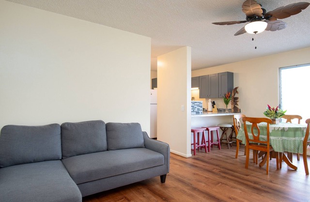 3rd-floor downtown Hilo condo with great location near the bay, W/D, cable, & AC