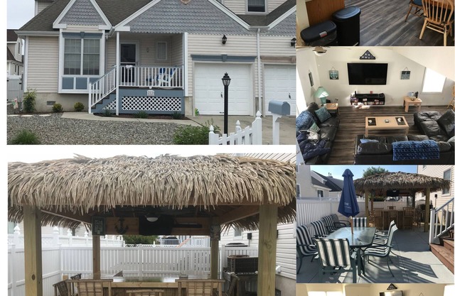 4 bedrooms, 5 min walk to private beach with its own backyard tiki bar