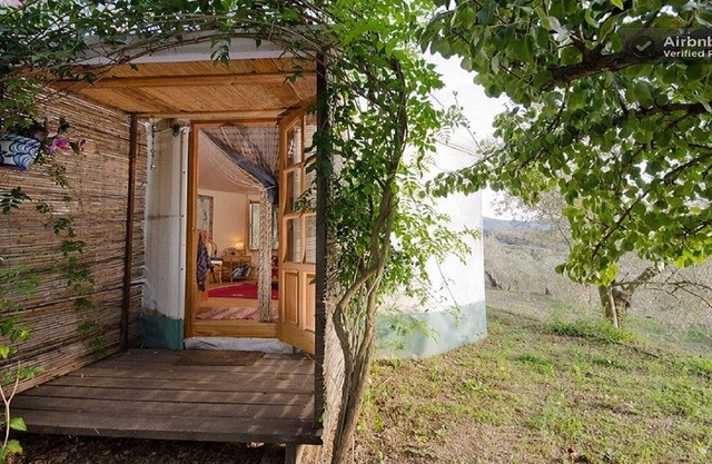 A majestic Almond Yurt located in the Sierra Nevada mountains.