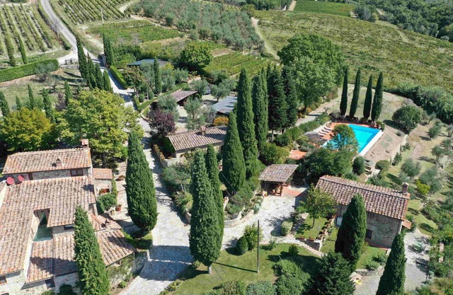 Barn and stone house with pool and stunning views in Chianti Classico