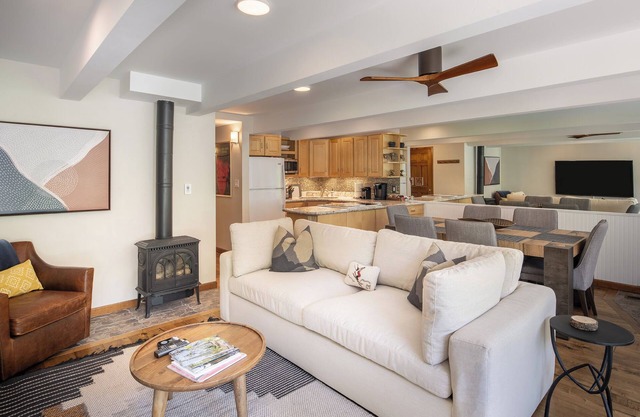 Beautiful mountain view condo steps to gondola/grocery store/shops/restaurants