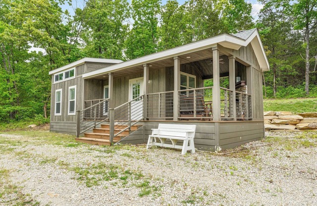Branson Tiny Home on 52 Acres w/Private Stocked Pond 1/4 mile hike from home!