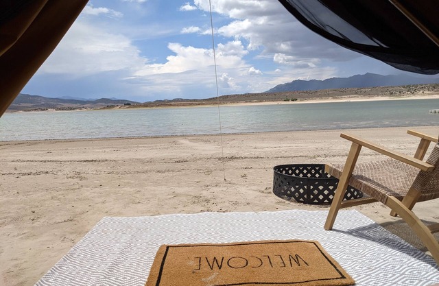 Cute glamping tent on private sandy beach