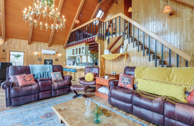 Deck, Mountain Views: Colorful Retreat in Vernon!