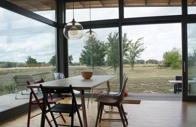 Design wooden house with wide field view in the Märkische Schweiz