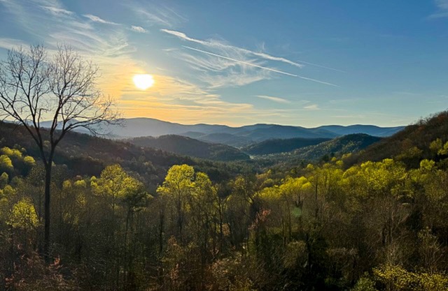 Enchanting mountain home with deck views, private hot tub, firepit, & fireplace