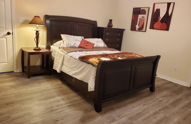 Enjoying luxury master bed room with private hot spa bath tub, walking closet