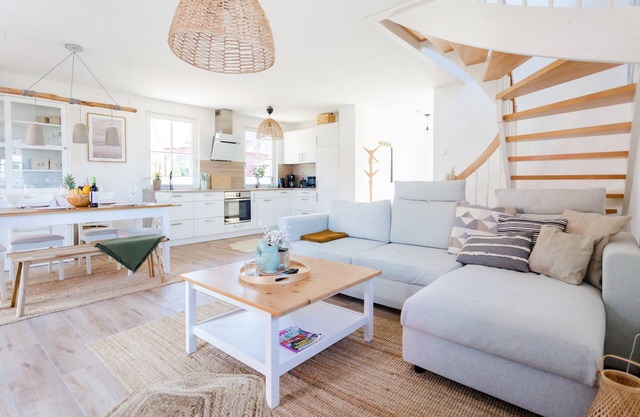 Family-friendly vacation home with modern furnishings, sauna and garden.