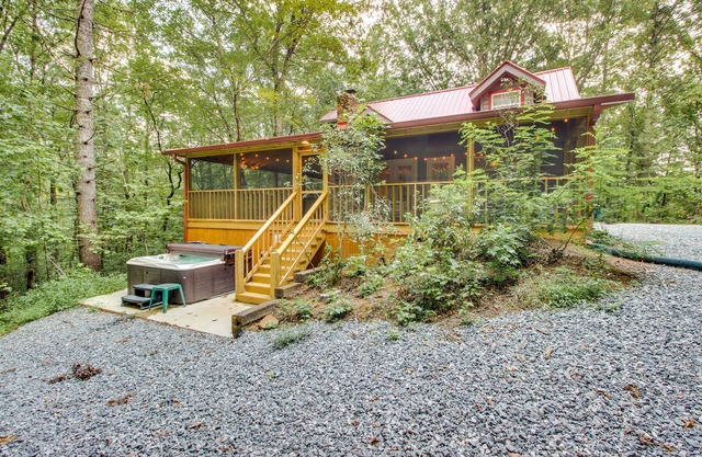 Home on 8 Wooded Acres with Creek, Private Hot Tub, Screened-In Deck & Firepit